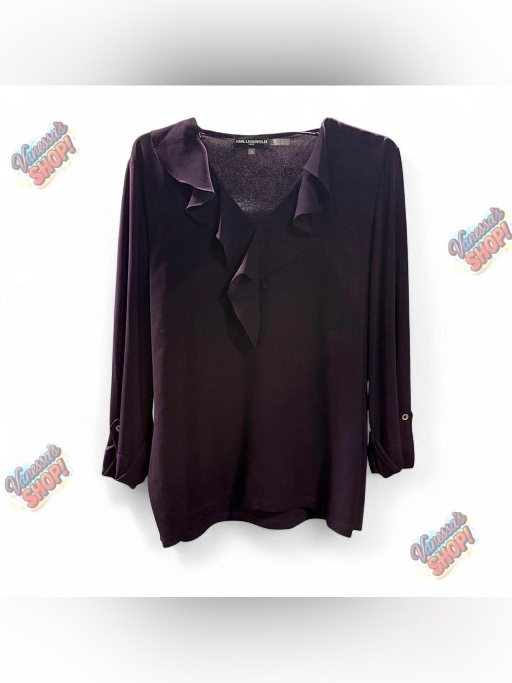 Karl Lagerfeld V Neck Ruffle Blouse!